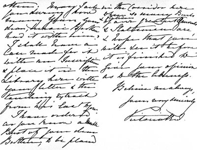 Letter to Miss Gordon, thanking her for the gift of a Bible which had belonged to her brother, General Gordon, and asking how long Gordon had owned this 